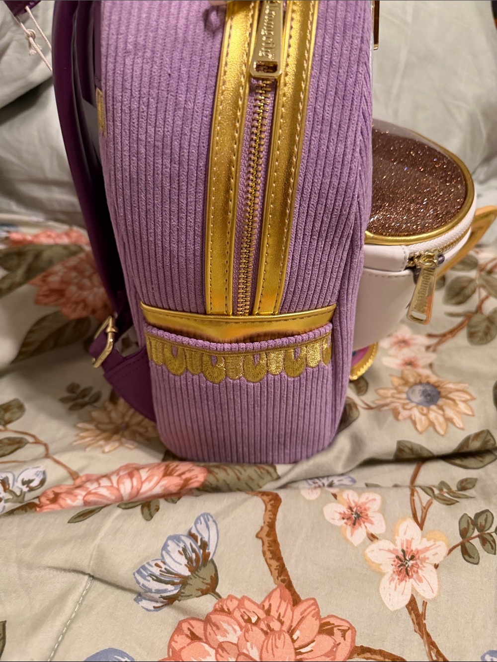 Loungefly Lavender & White Chip Character Corduroy Mini Backpack - Picture 2 of 4